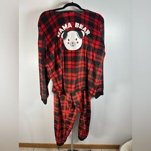 Cuddl Duds Red and Black Plaid Mama Bear Pajamas Size XXL NWT